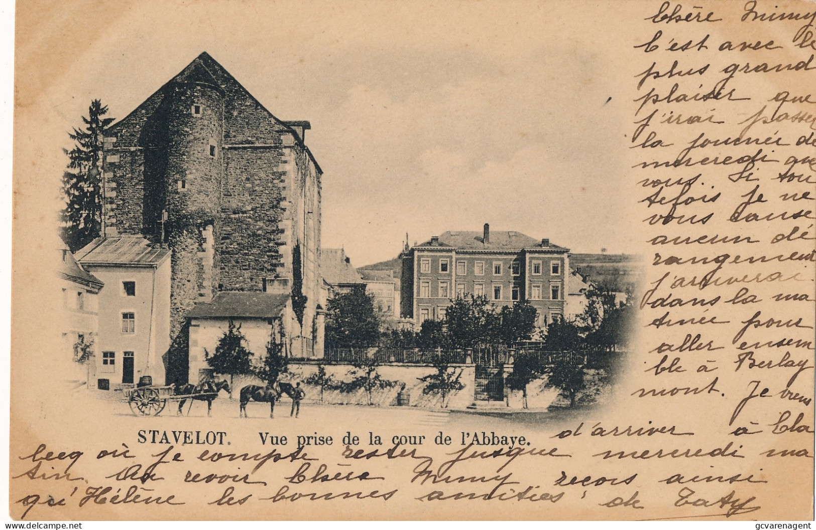 STAVELOT  VUE PRISE DE LA COUR DE L'ABBAYE     2 SCANS - Stavelot