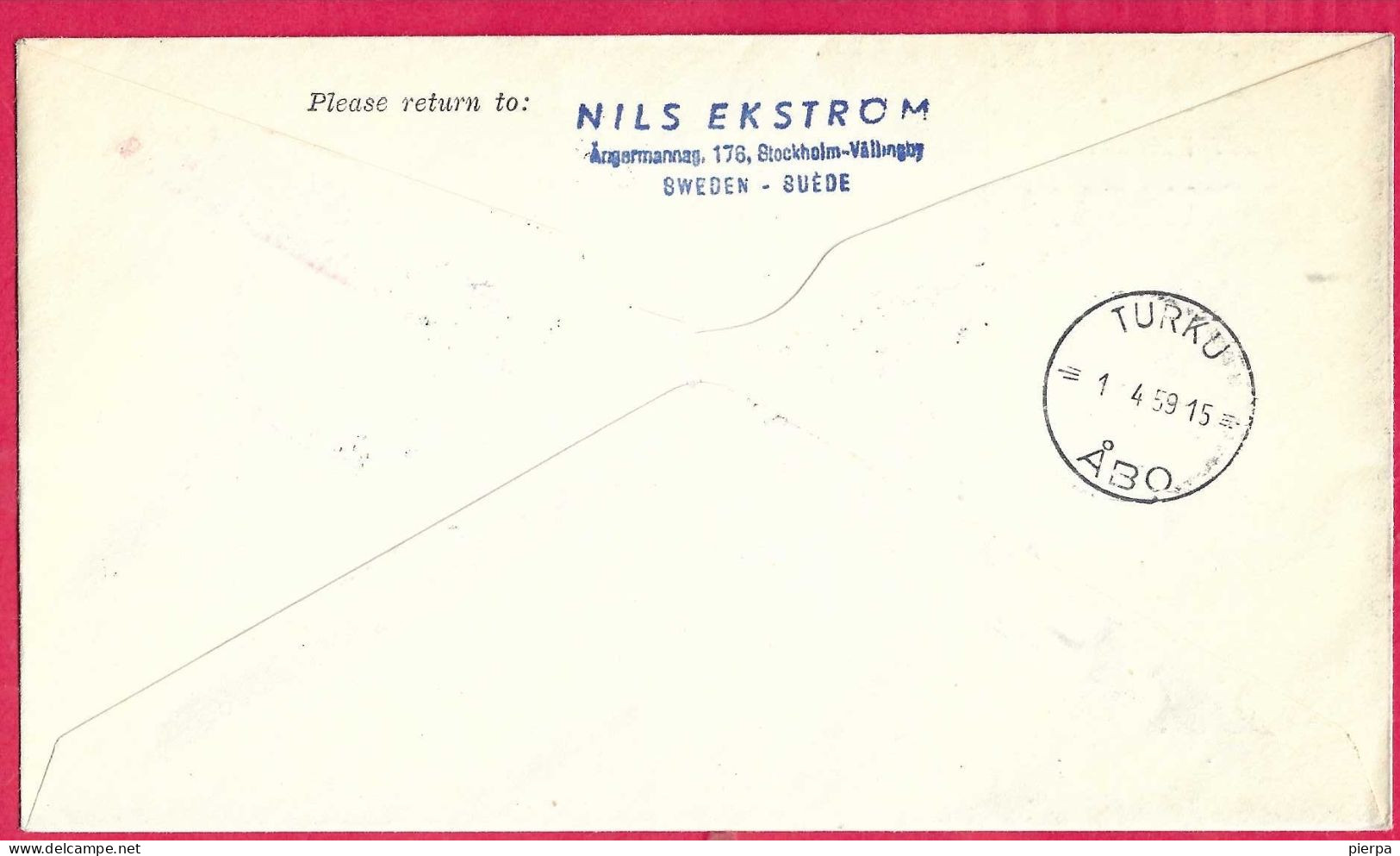 SVERIGE - FIRST FLIGHT SAS FROM STOCKHOLM TO ABO *1.4.59* ON OFFICIAL COVER - Lettres & Documents