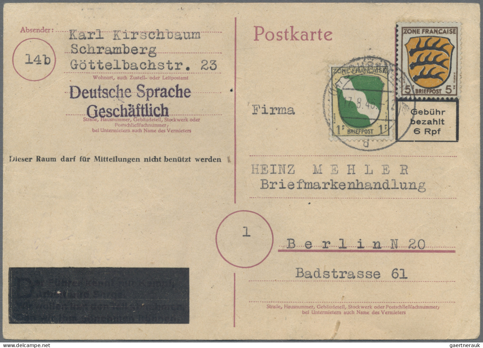 Alliierte Besetzung - Aufbrauchsausgaben: Französische Zone: 1946, PA Schramberg - Other & Unclassified