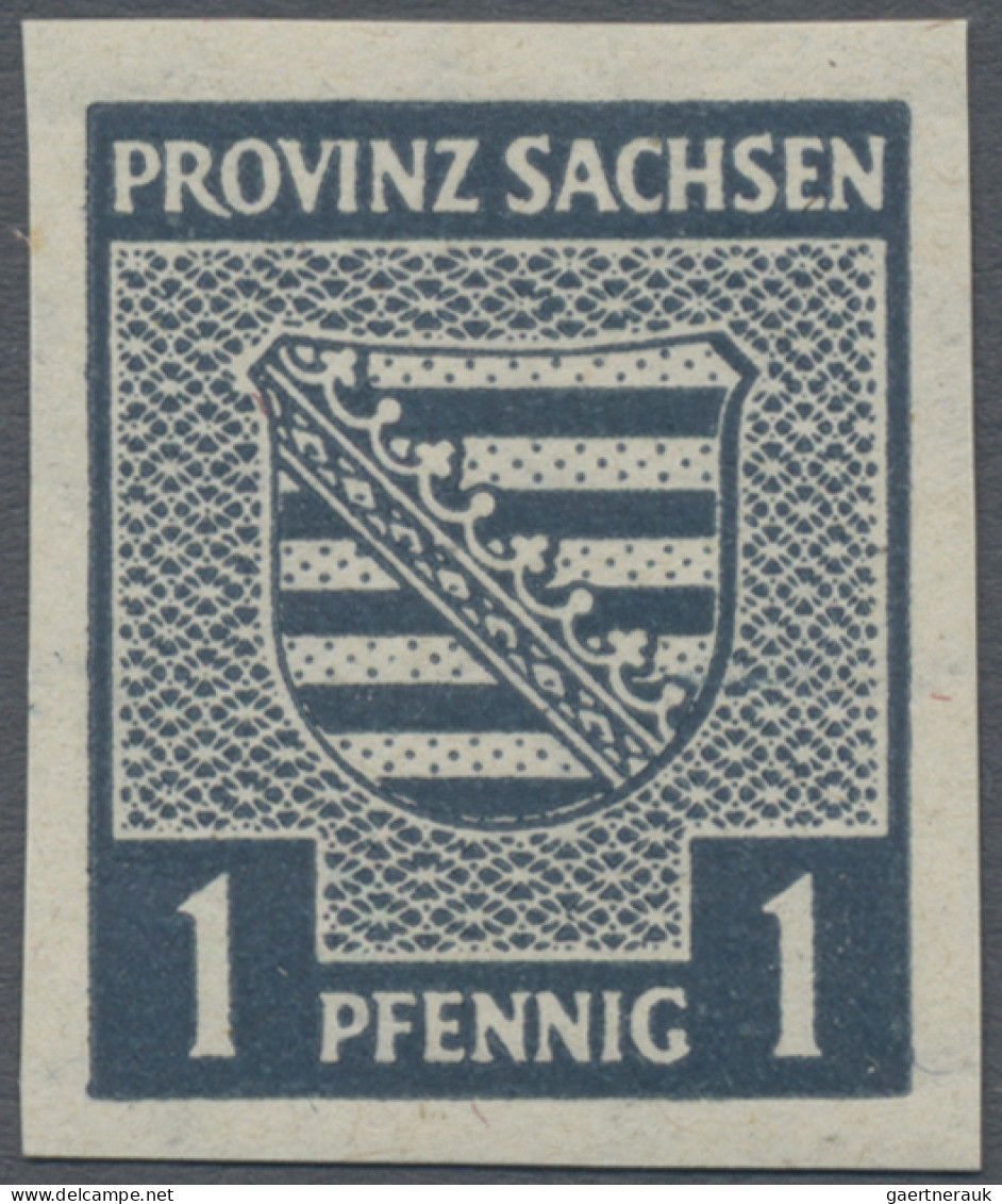 Sowjetische Zone - Provinz Sachsen: 1945, 1 Pf Provinzwappen Schwärzlichgrünlich - Autres & Non Classés