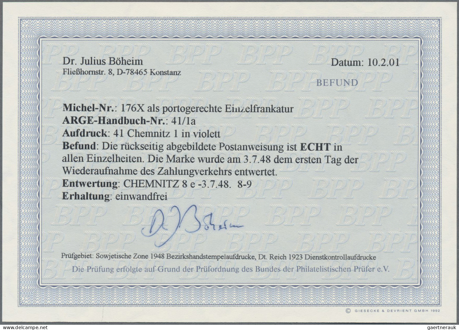 Sowjetische Zone - Bezirkshandstempel - X - Bez. 41 (Chemnitz): 41 CHEMNITZ, 3.7 - Autres & Non Classés