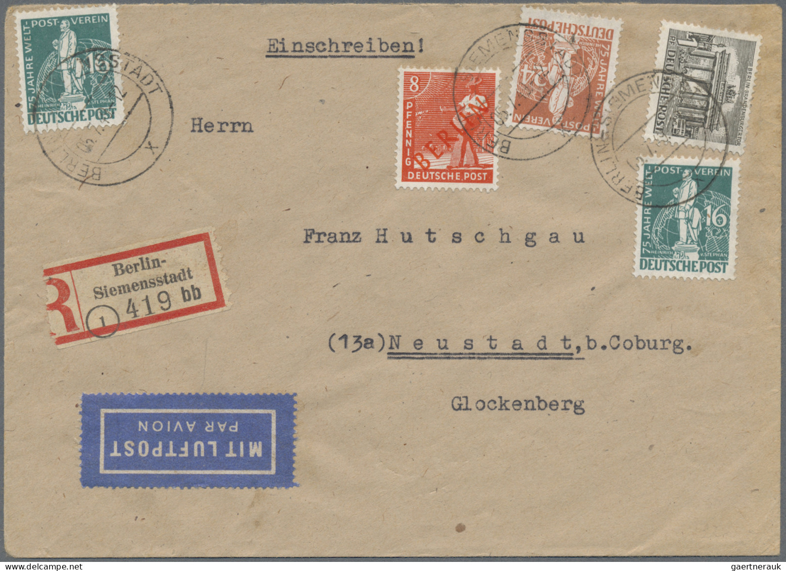 Berlin: 1949, 8 Pf Rotaufdruck In MiF Mit Zweimal 16 Pf, Einmal 24 Pf UPU Sowie - Covers & Documents
