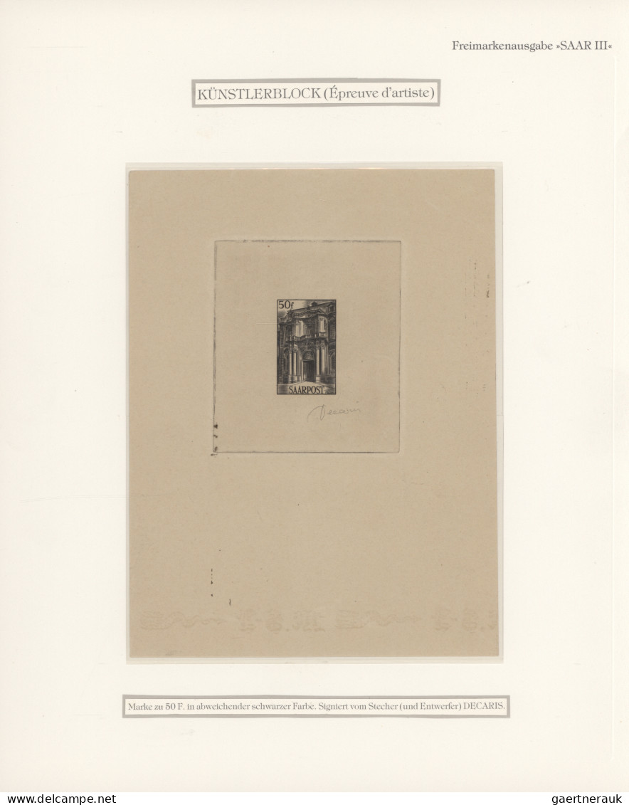 Saarland (1947/56): 1948, 10 Fr Bis 50 Fr Freimarken Als Künstlerblocks In Schwa - Ungebraucht