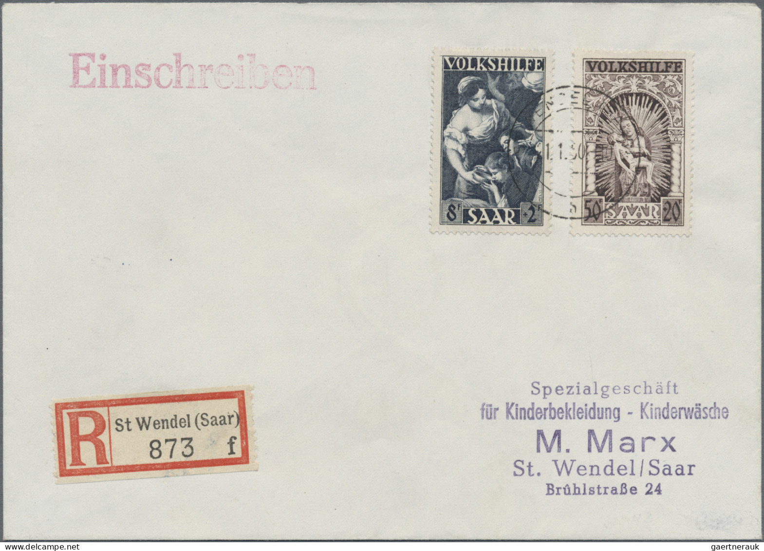 Saarland (1947/56): 1949, VOLKSHILFE (I), Komplette Serie Auf Zwei überfrankiert - Covers & Documents