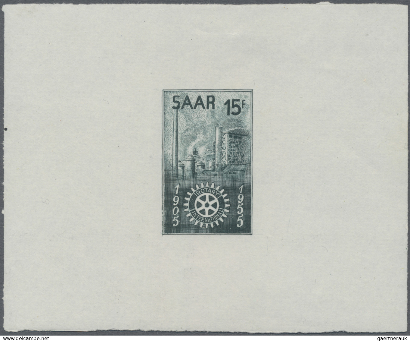 Saarland (1947/56): 1955, 15 Fr. Rotary-Club, Geschnittener Stichtiefdruck-Probe - Unused Stamps