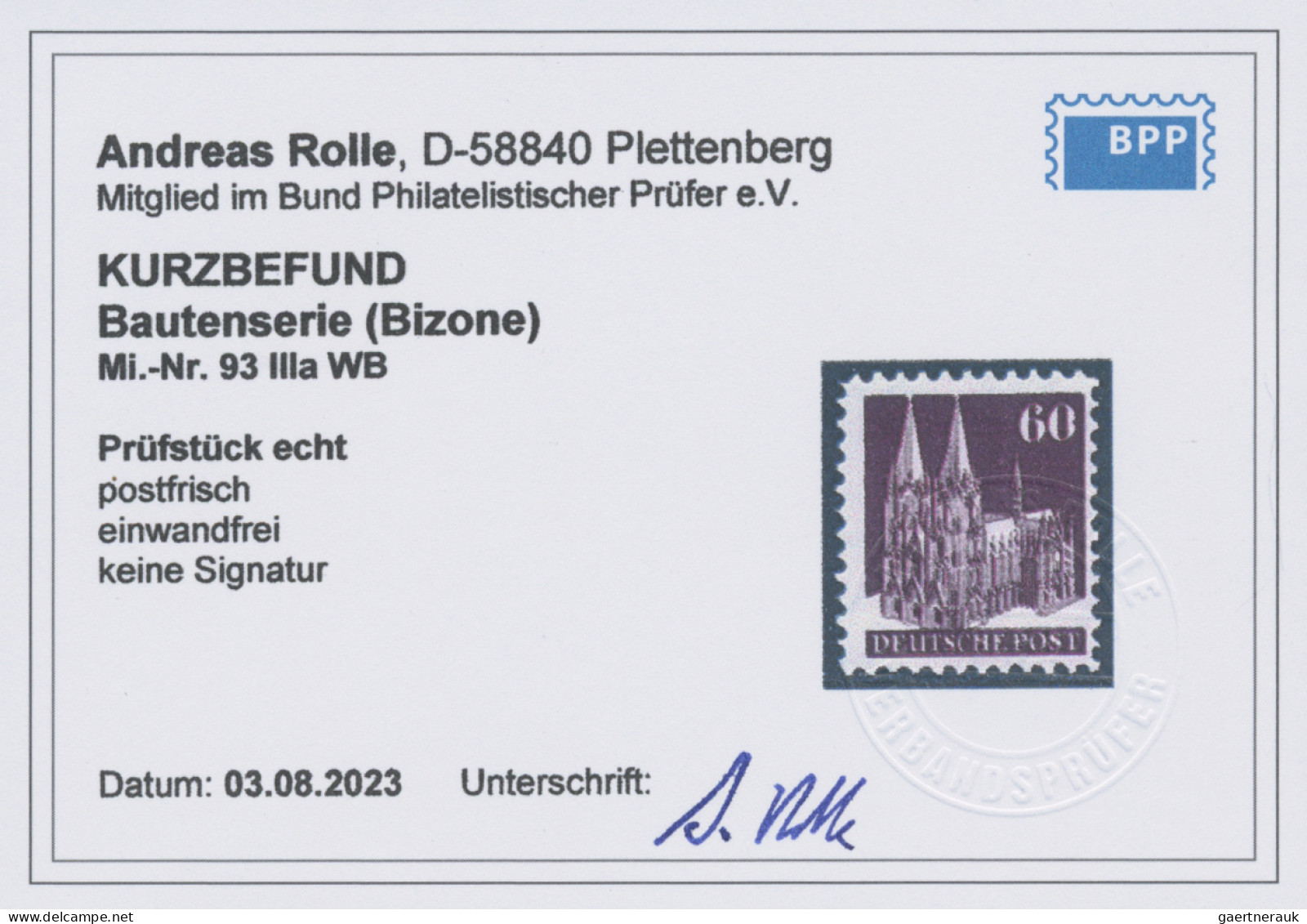 Bizone: 1948-49 Drei Postfrische Marken Wie Angegeben, Mit 60 Pf. (Type IIIa, Ge - Other & Unclassified