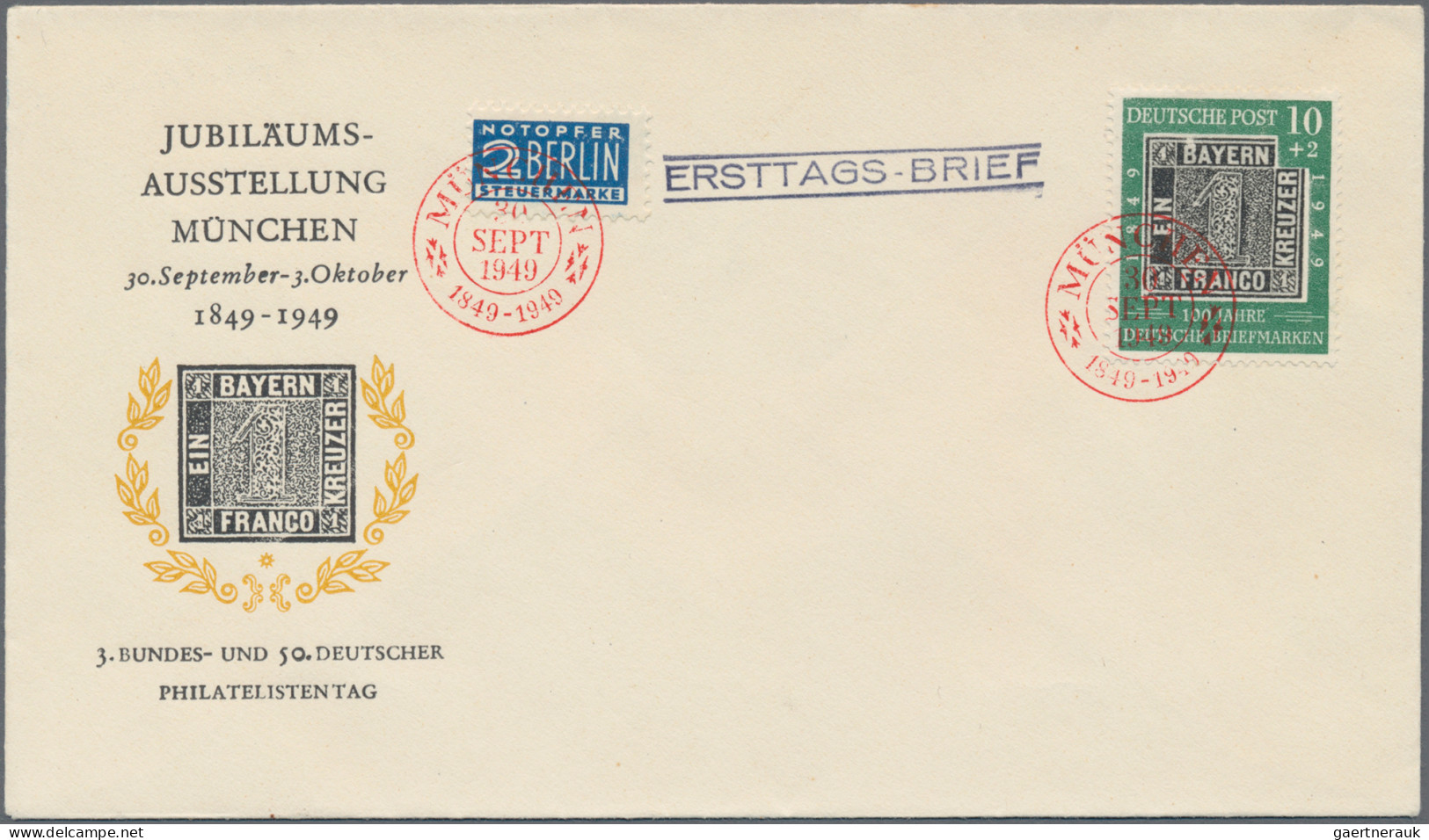 Bundesrepublik Deutschland: 1949, 100 Jahre Deutsche Briefmarken, 10+2(Pf) Mit P - Covers & Documents