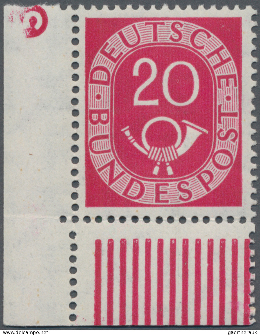 Bundesrepublik Deutschland: 1951, Posthorn 20 Pfg., Eckrand Unten Links Mit Druc - Unused Stamps