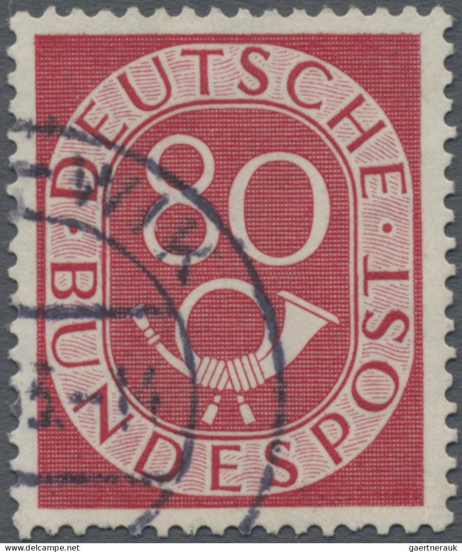 Bundesrepublik Deutschland: 1951, Posthorn 80 Pfg. Mit Plattenfehler "Striche Im - Used Stamps
