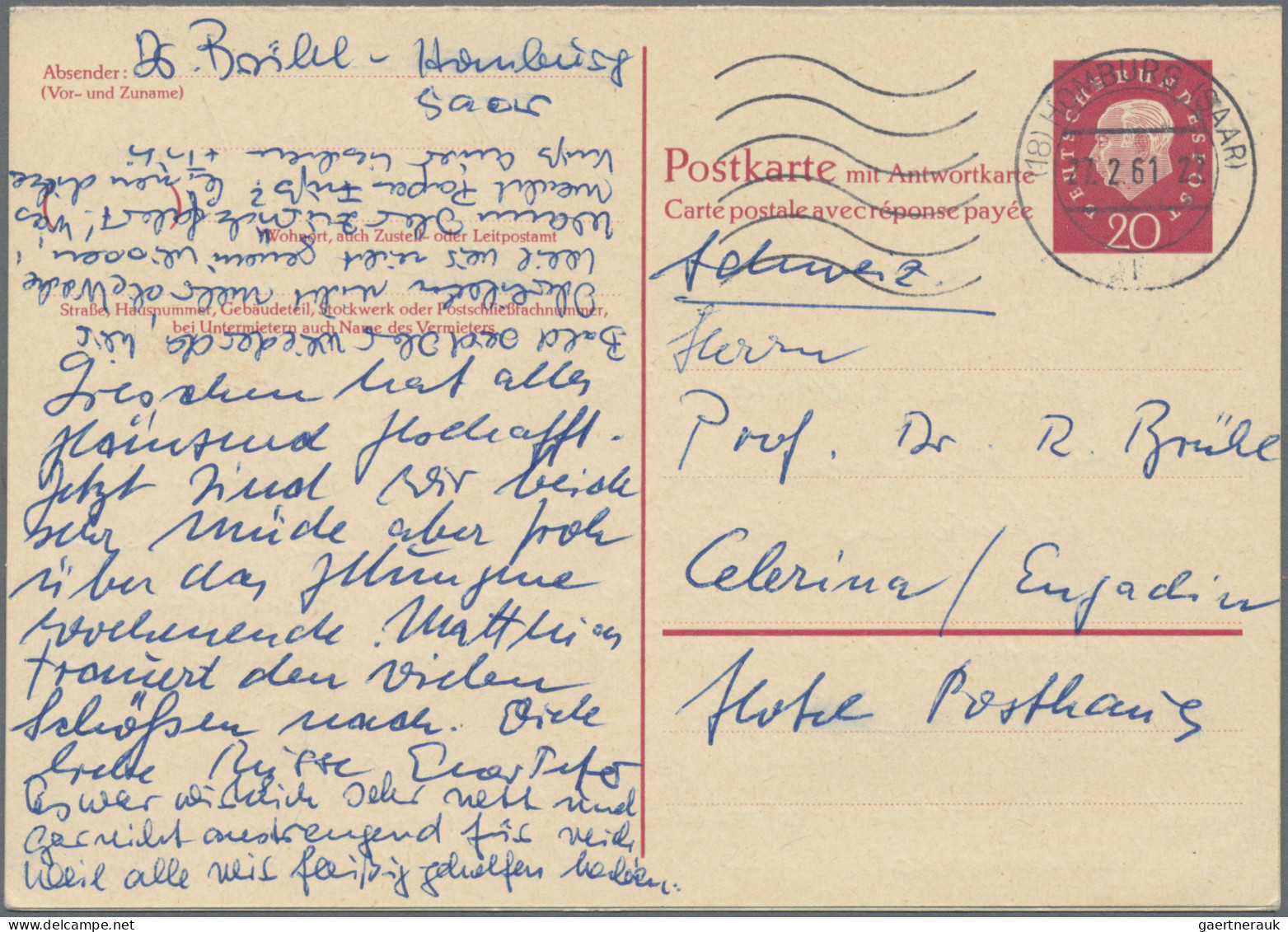 Bundesrepublik - Ganzsachen: 1961/1962, Heuss Medaillon, Zwei Bedarfsgebrauchte - Sonstige & Ohne Zuordnung