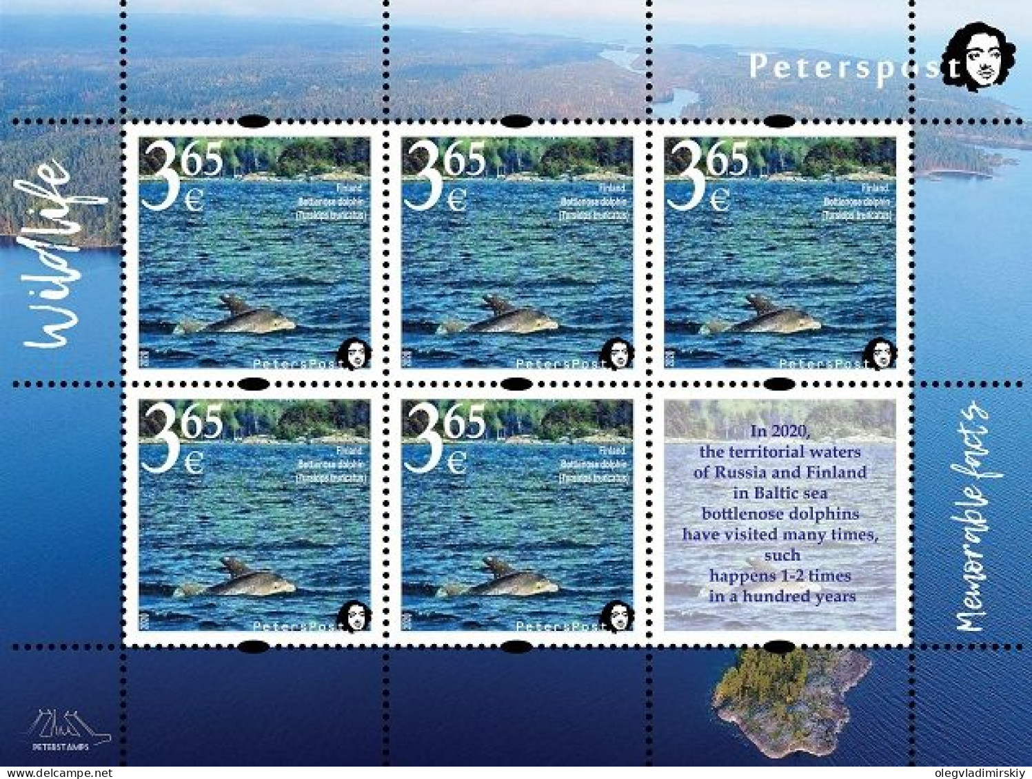 Finland 2020 Fauna Wild Life "Memorable Facts" Bottlenose Dolphin (Finnish Gulf, Baltic Sea) Peterspost Sheetlet Mint - Ungebraucht
