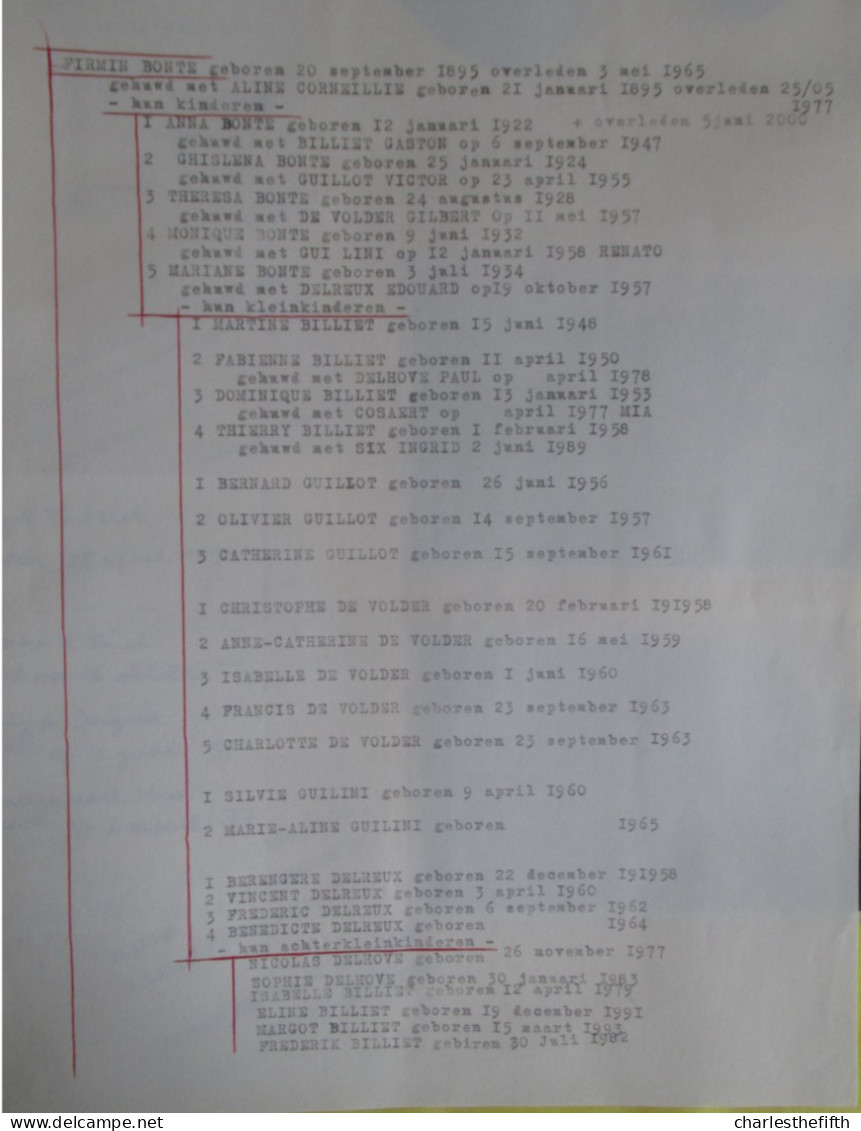 ZEER GROOT DOSSIER GENEALOGIE / STAMBOOM * AUGUSTINUS BONTE ( °1848) JOANNA LIERREMAN (°1855) Brugge - Meetkerke