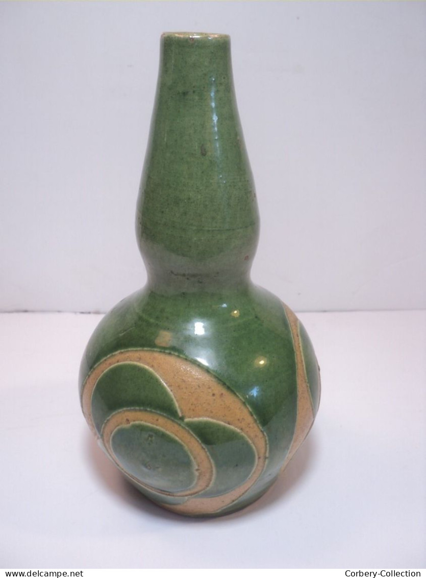 Ancien Vase Bouteille Grès Émaillé Signé Brusset 1940/1950. - Sonstige & Ohne Zuordnung