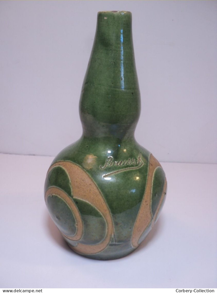 Ancien Vase Bouteille Grès Émaillé Signé Brusset 1940/1950.