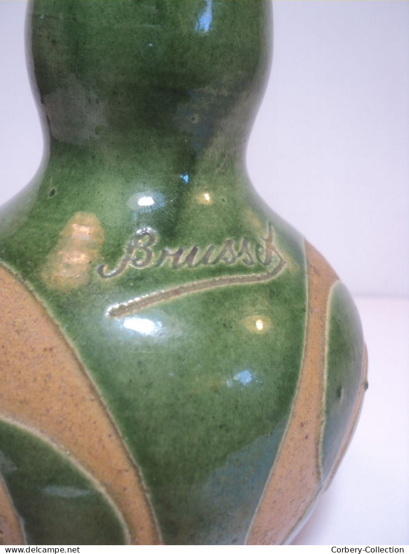 Ancien Vase Bouteille Grès Émaillé Signé Brusset 1940/1950.