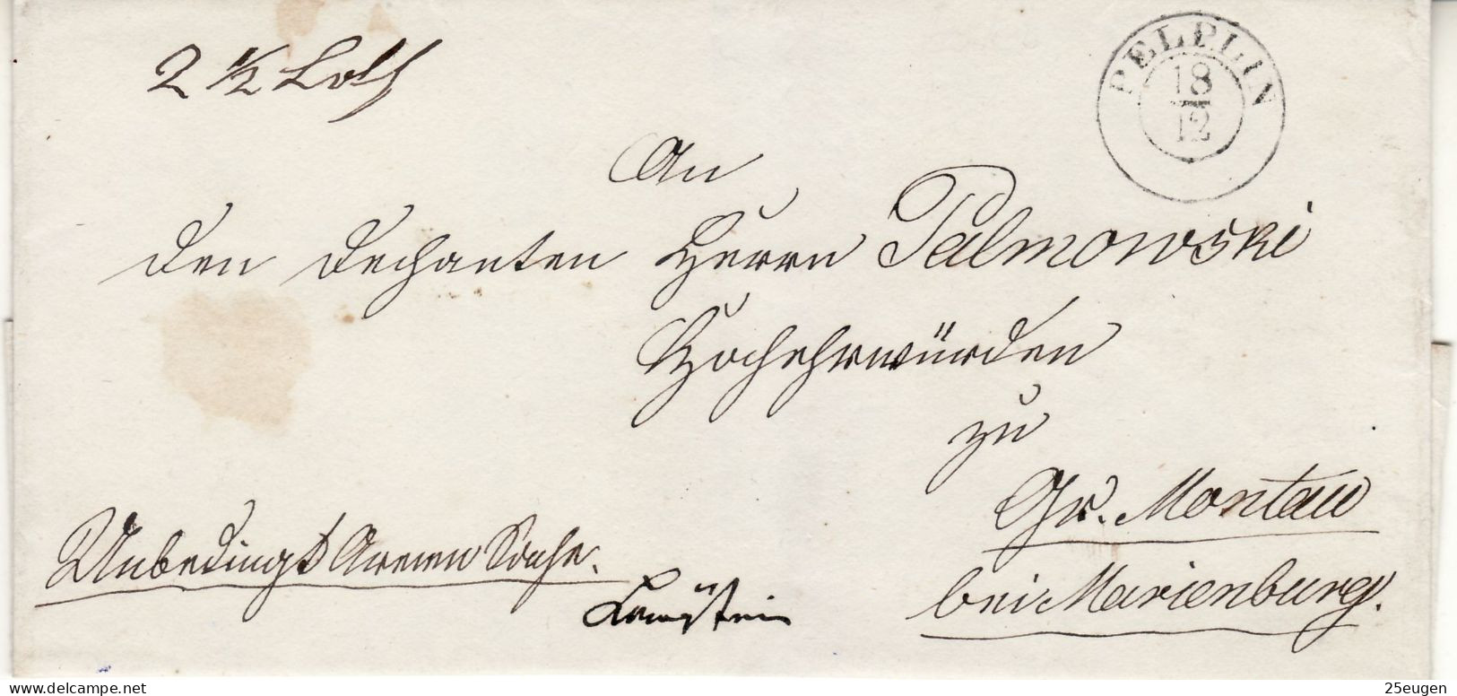 POLAND / GERMAN ANNEXATION /1850 Ca/ LETTER  SENT FROM PELPLIN TO MALBORK /MARIENBURG/ - ...-1860 Prefilatelia