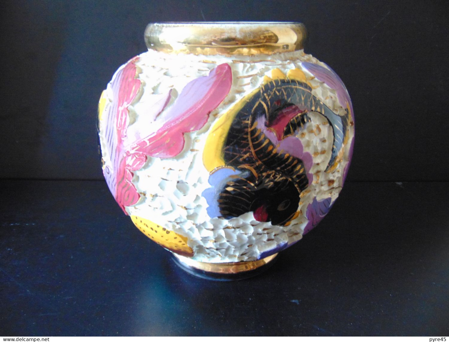 Vase Boule Monaco " Poissons Et Algues " Multicolores ( 18 X 18 Cm, Poids 1310 Gr ) - Vases