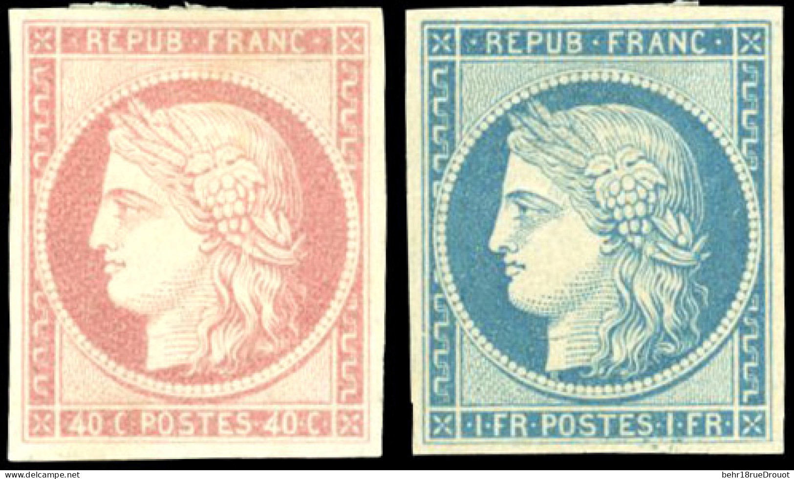 (*) 5 + 6 - Essais Du 40c. En Rose Et Du 1F. Bleu. TB. - 1849-1850 Cérès