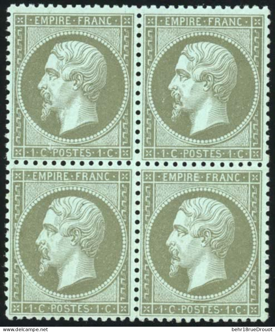 * 19 - 1c. Vert-olive. Bloc De 4. Centrage Parfait. SUP. - 1862 Napoléon III