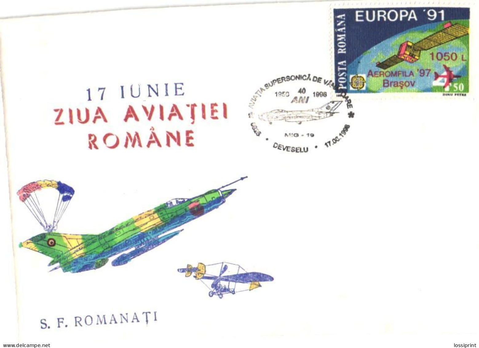 Romania:Cover, Overprinted EUROPA Cept 1991, Special Cancellation, 1998 - Cartas & Documentos