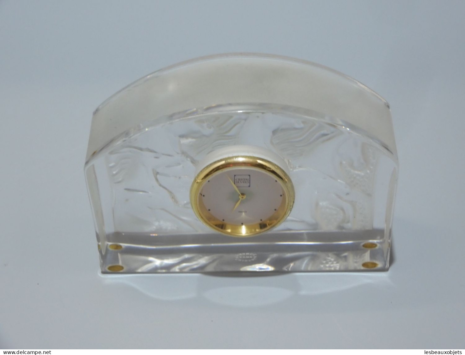 -PENDULETTE DE BUREAU CRISTAL De SEVRES CHEVAUX AU GALOP Tour Opaque Vitrine    E - Other & Unclassified