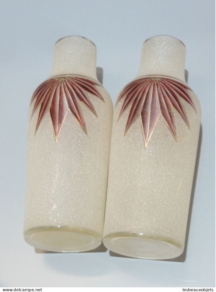 - BELLE PAIRE de VASES ART DECO VERRE Granité Frises gravées émaillées LEGRAS?    E