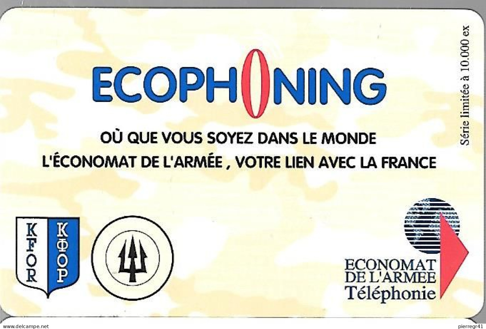 CARTE-PREPAYEE-MILITAIRE- ECOPHONING-DIVISION TRIDANT-BEIGE JAUNE PALE-10000Ex-TBE - Military Phonecards
