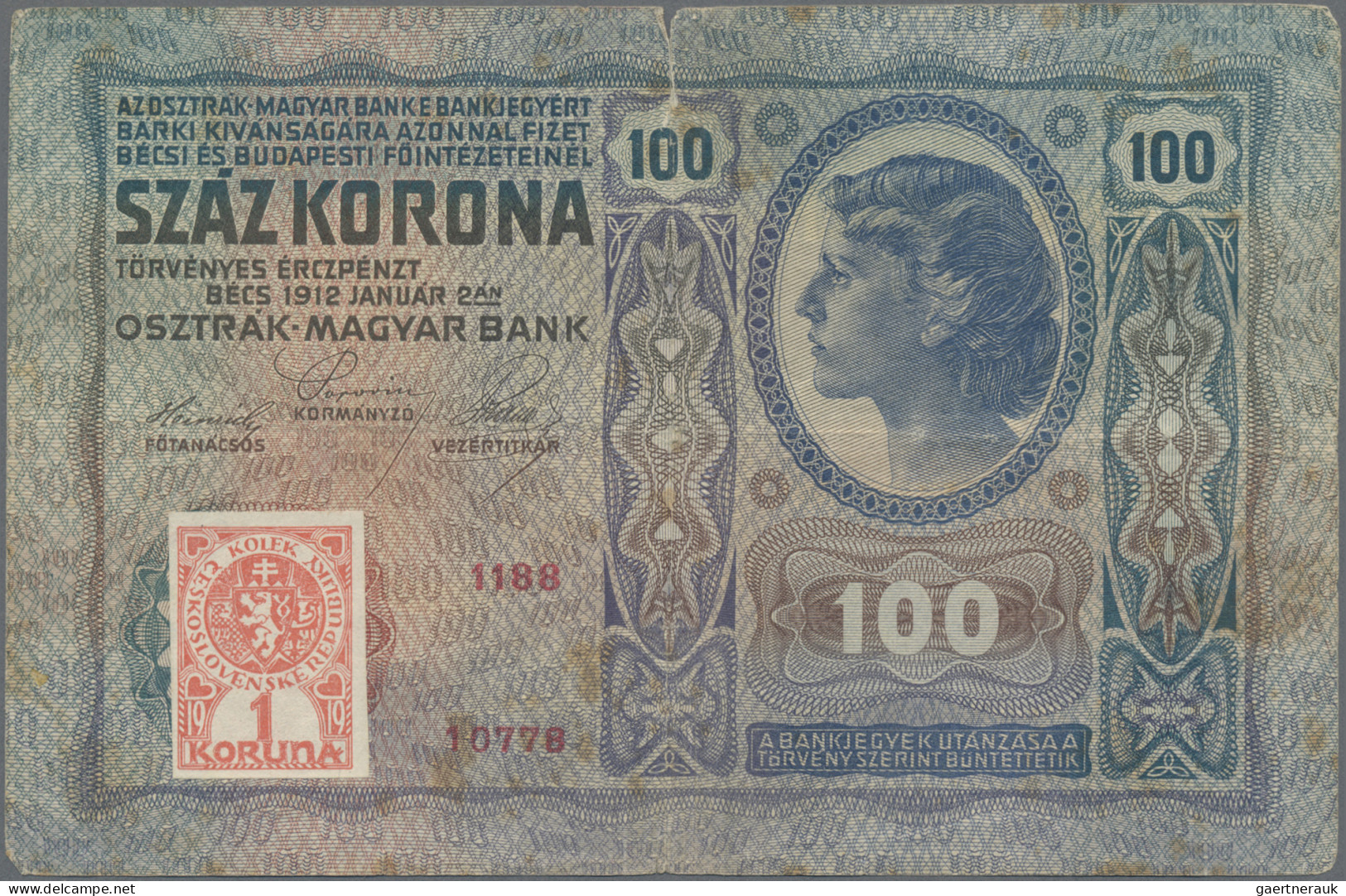 Czechoslovakia: Republika Československá, Lot With 3 Banknotes 1919 Stamp Issue, - Czechoslovakia