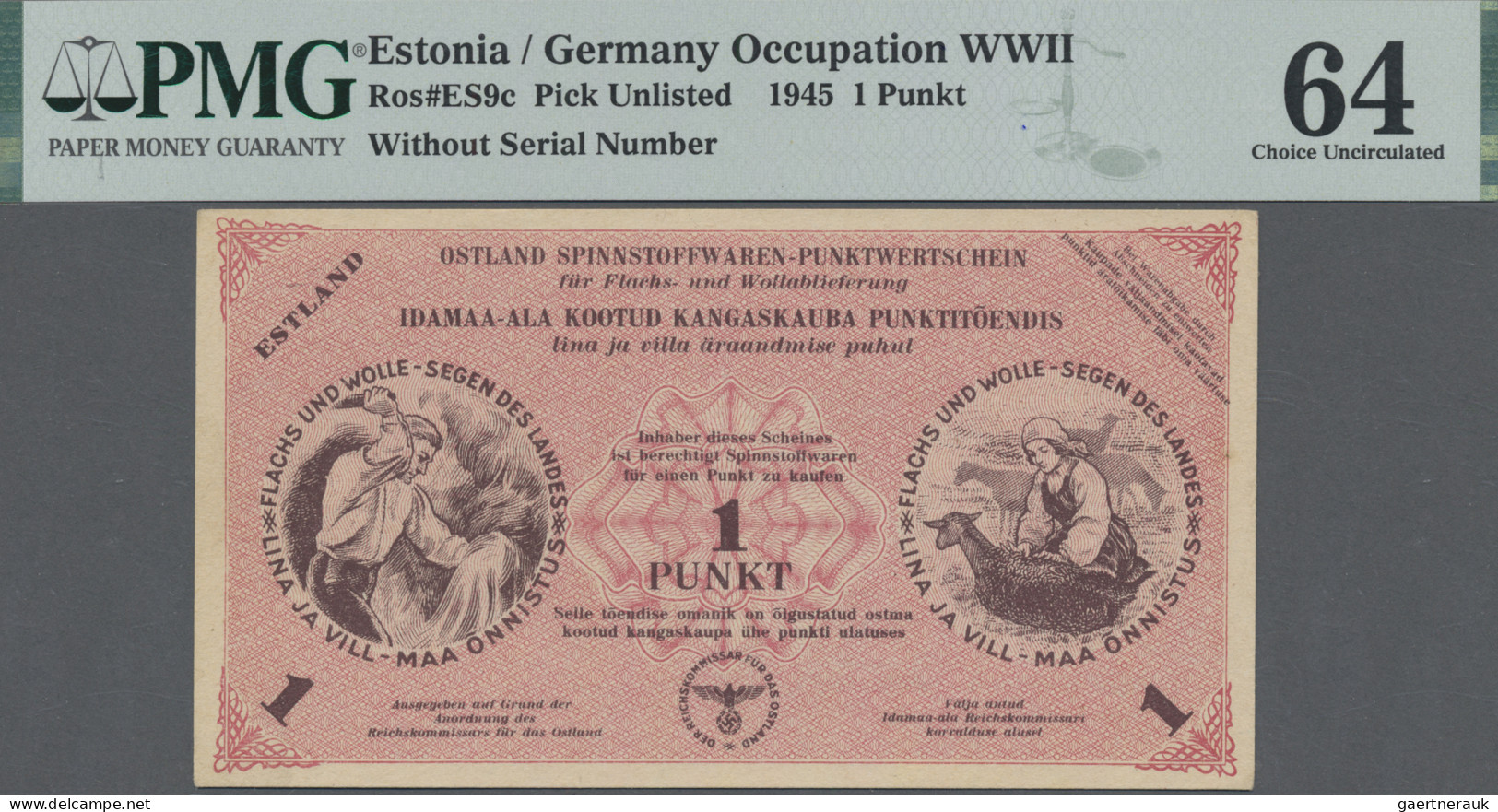 Estonia: Ostland Spinnstoffwaren-Punktwertschein, 1 Punkt 1945, P.NL (Ro.ES9c), - Estonia