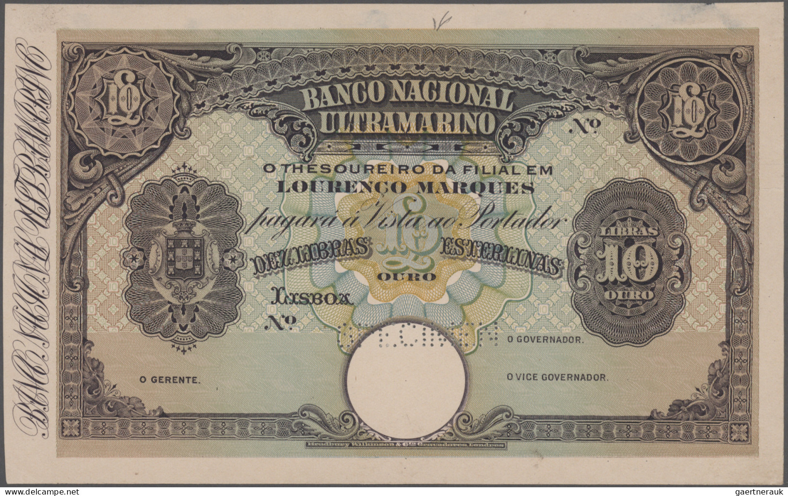Mozambique: Banco Nacional Ultramarino - LOURENCO MARQUES, 10 Libras Esterlinas - Moçambique