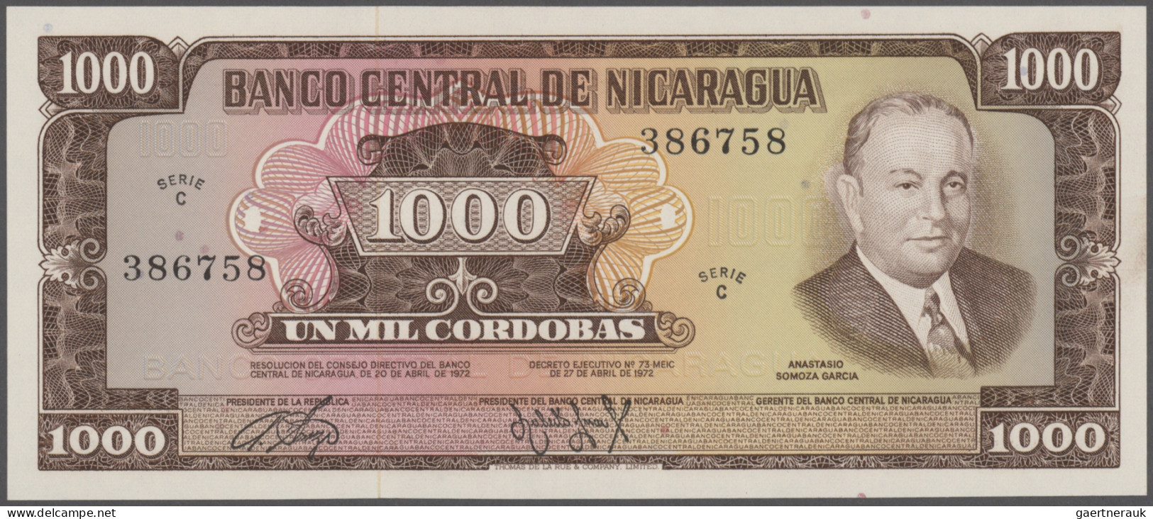 Nicaragua: Banco Central De Nicaragua, 1.000 Cordobas 1972, P.128b In UNC Condit - Nicaragua