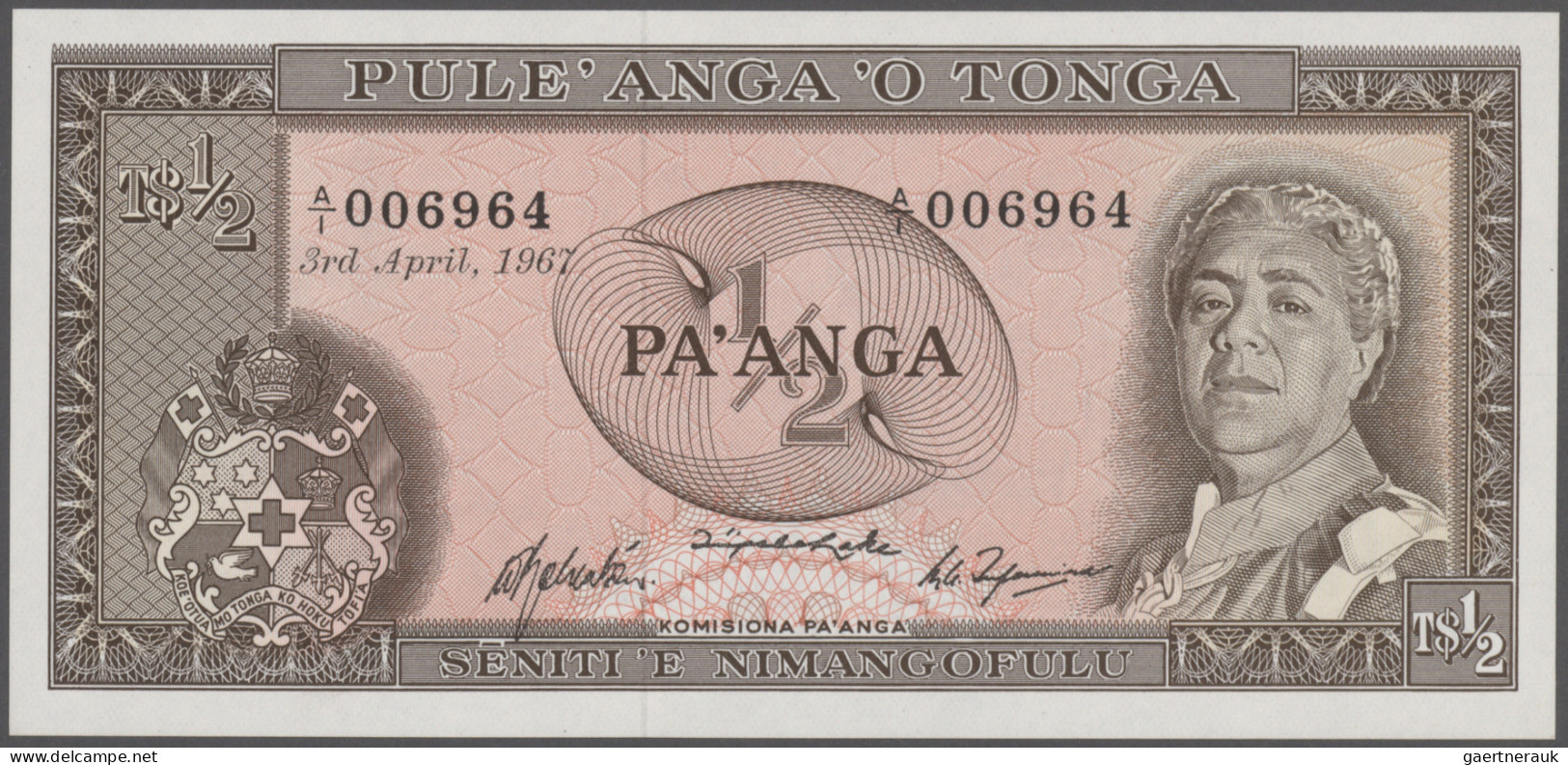 Tonga: Government Of Tonga, ½ Pa'anga 1967, P.13a In UNC Condition. - Tonga