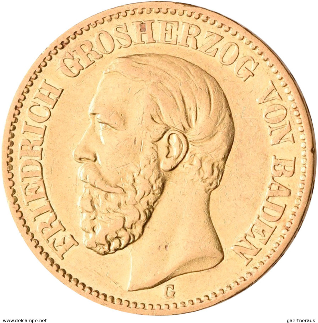 Baden - Anlagegold: Friedrich I. 1852-1907: 20 Mark 1874 G, Jaeger 184. 7,982 G, - 5, 10 & 20 Mark Goud