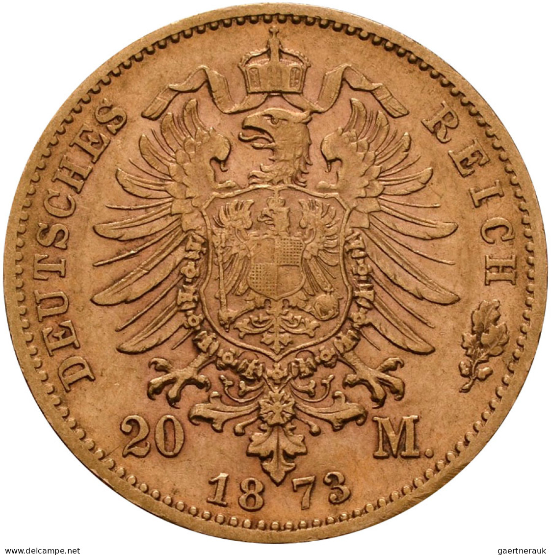 Württemberg - Anlagegold: Karl 1864-1891: 20 Mark 1873 F, Jaeger 290. 7,92 G, 90 - 5, 10 & 20 Mark Gold