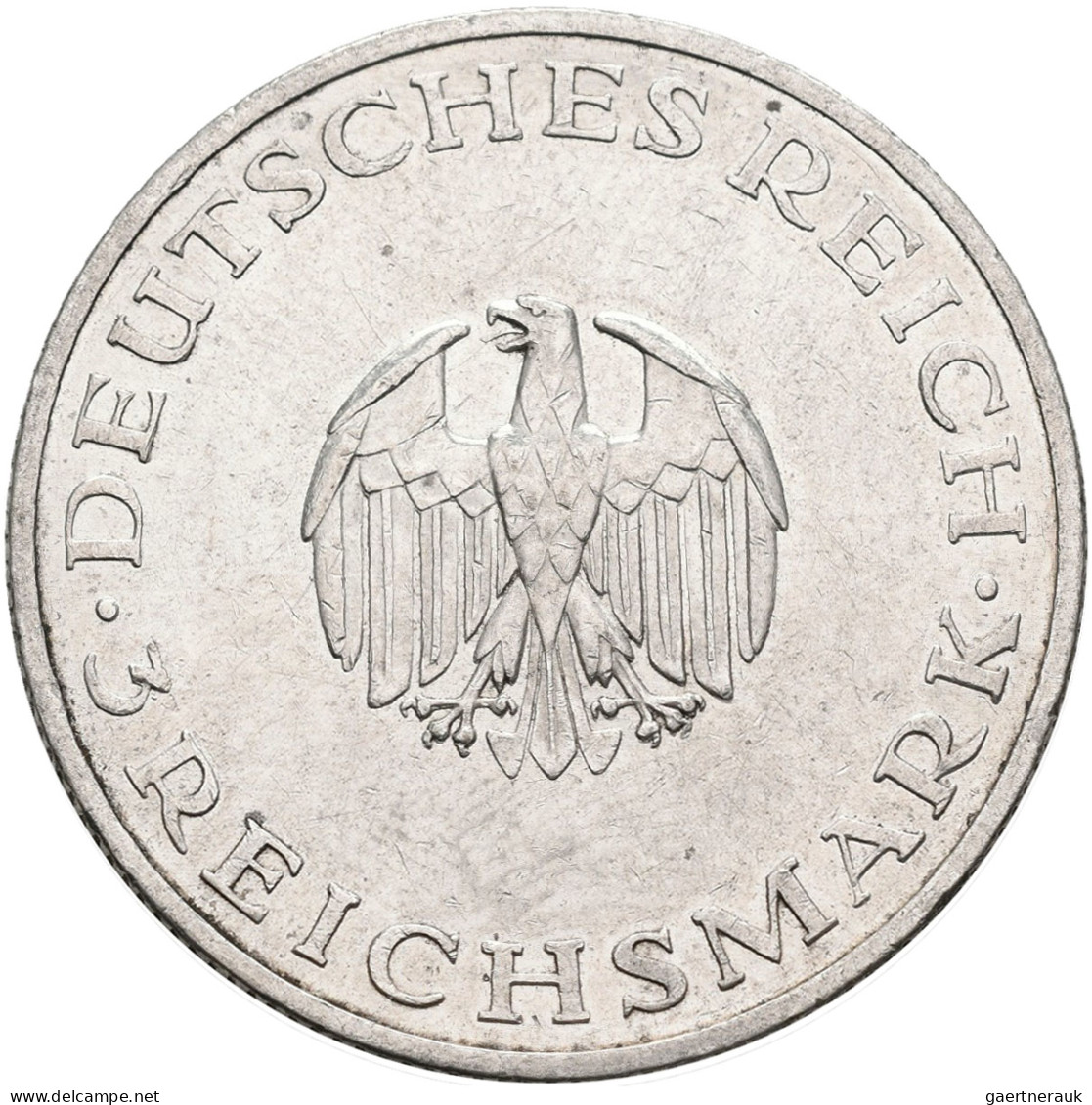 Weimarer Republik: 3 Reichsmark 1929 F, Lessing, Jaeger 335, Kleine Kratzer, Fas - Autres & Non Classés