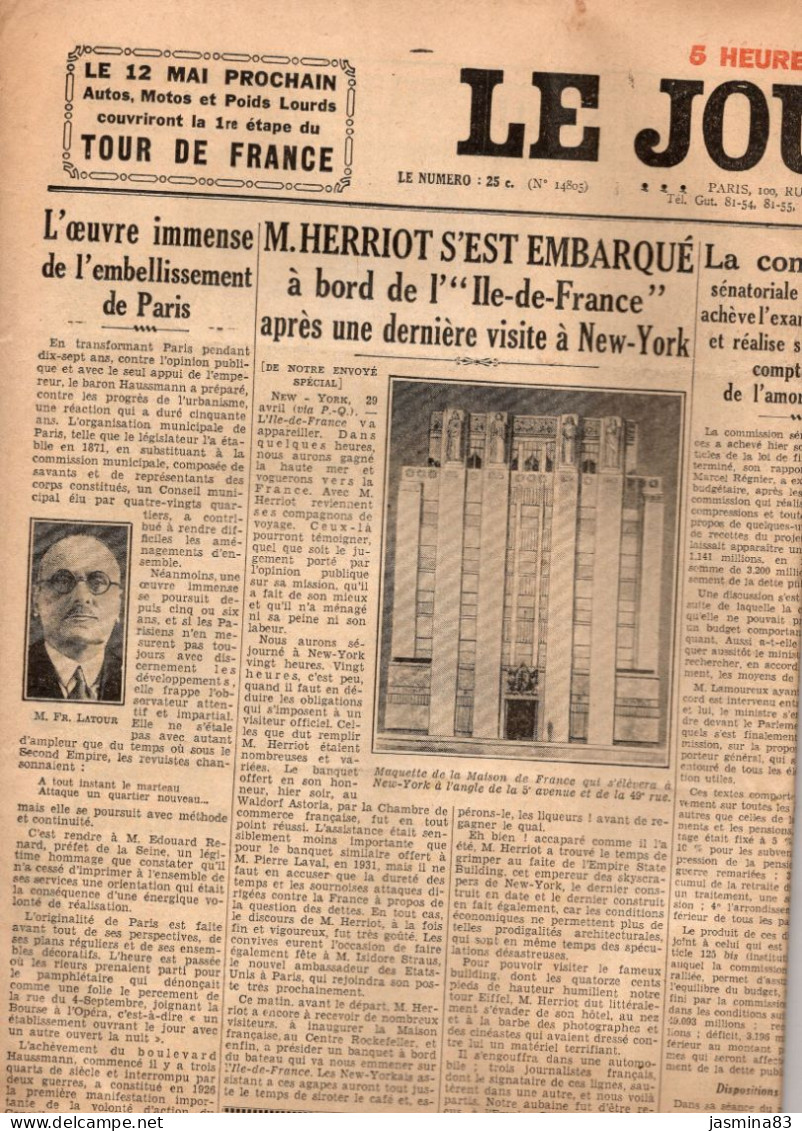 Le Journal  Du Dimanche 30 Avril 1933 - Testi Generali