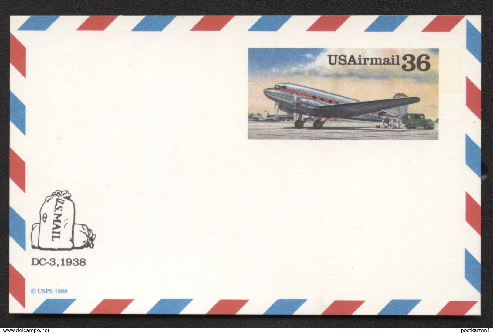 UXC24 Air Mail Postal Card DOUGLAS DC-3 Mint 1988 - 1981-00