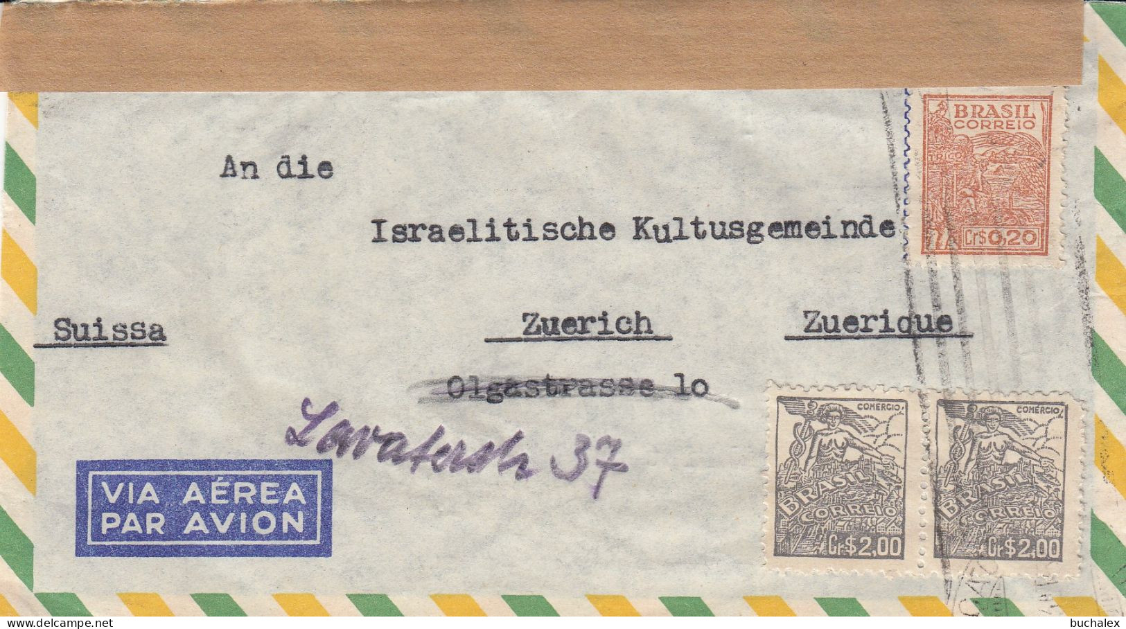 Brasilien Zensurpost Aus Dem Jahr 1955 Von Sao Paulo Nach Zürich - Briefe U. Dokumente