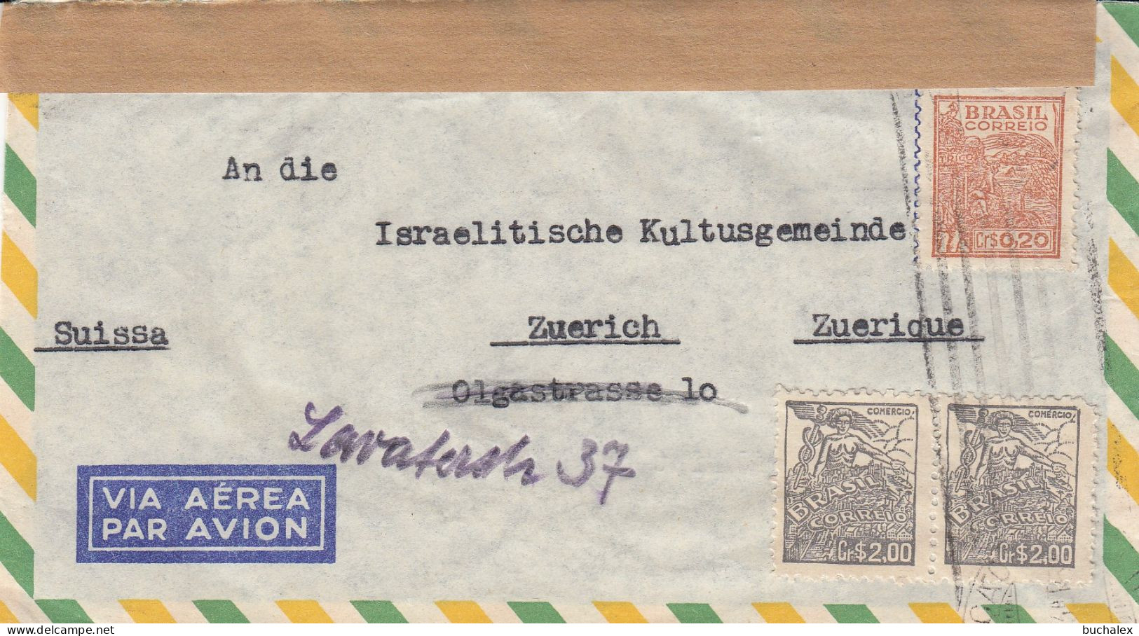 Brasilien Zensurpost Aus Dem Jahr 1955 Von Sao Paulo Nach Zürich - Covers & Documents