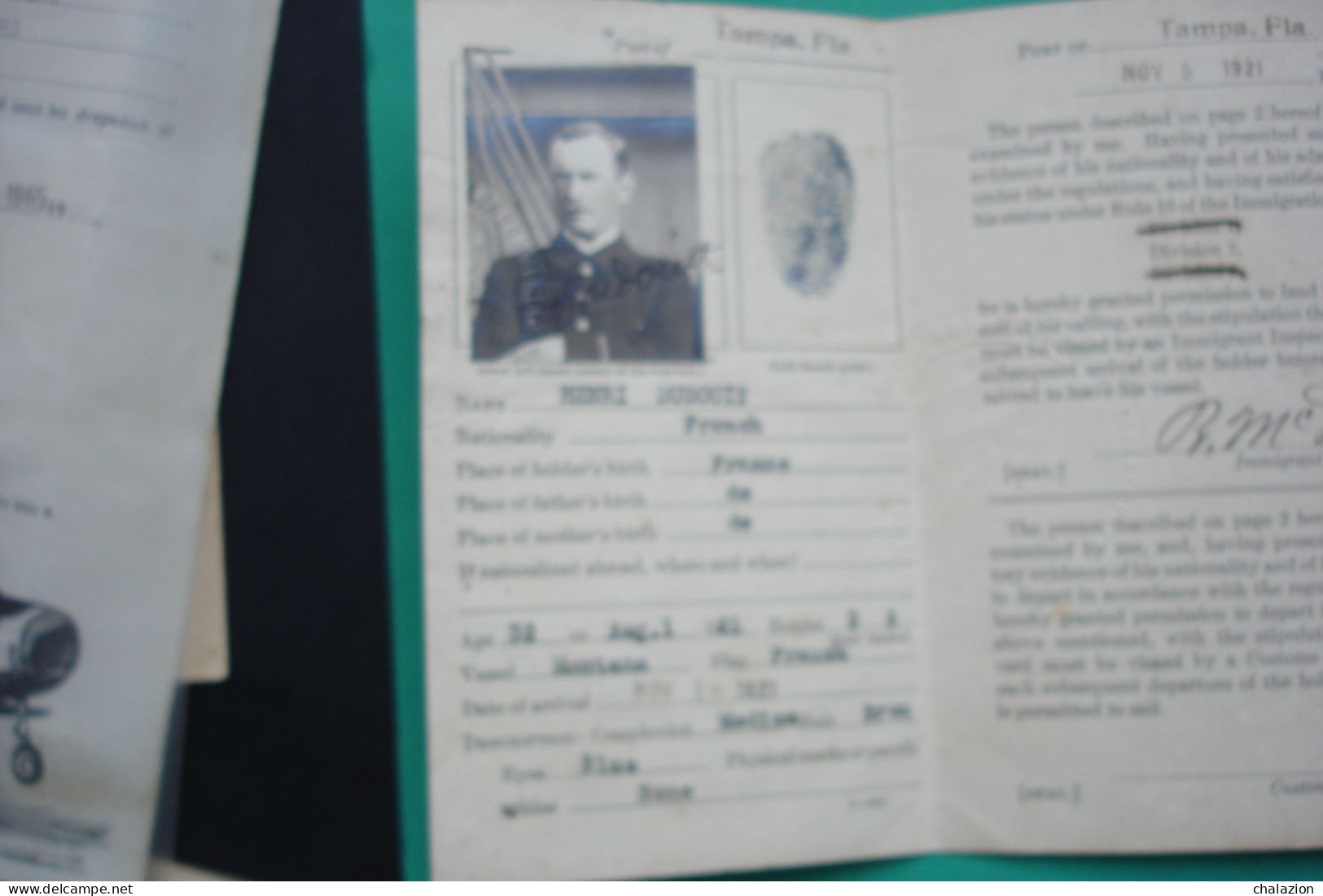 Marine Française Débarquement 1921 Aux états Unis Officier Marin NAVIRE MONTANA ALIEN SEAMAN'S IDENTIFICATION CARD - Barcos