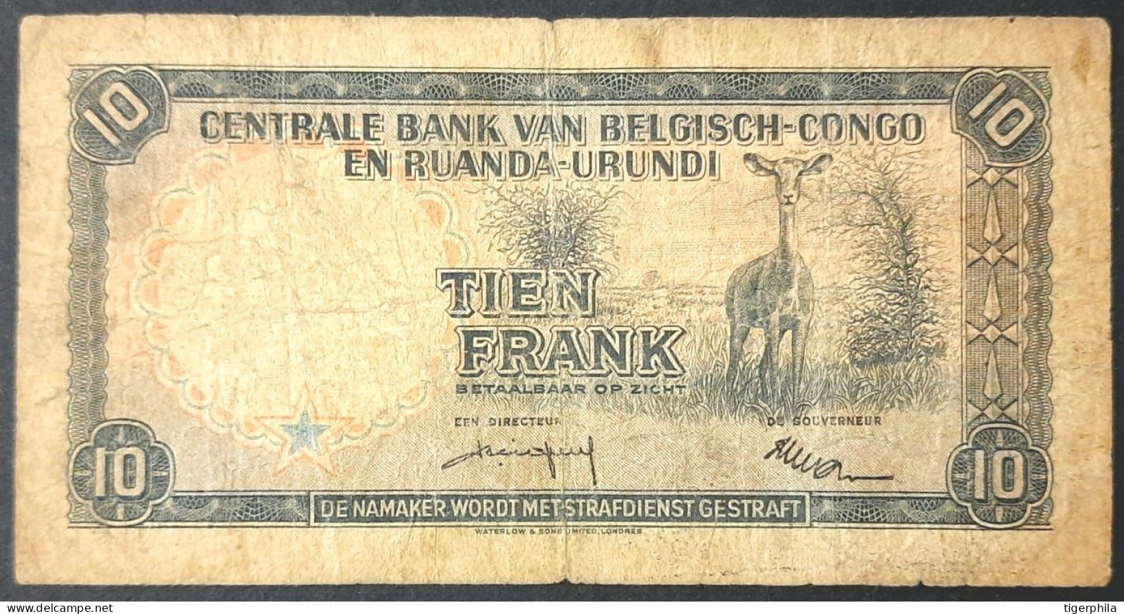 BELGIAN CONGO & RUANDA URUNDI 1958 10 Francs Used Note - Banque Du Congo Belge