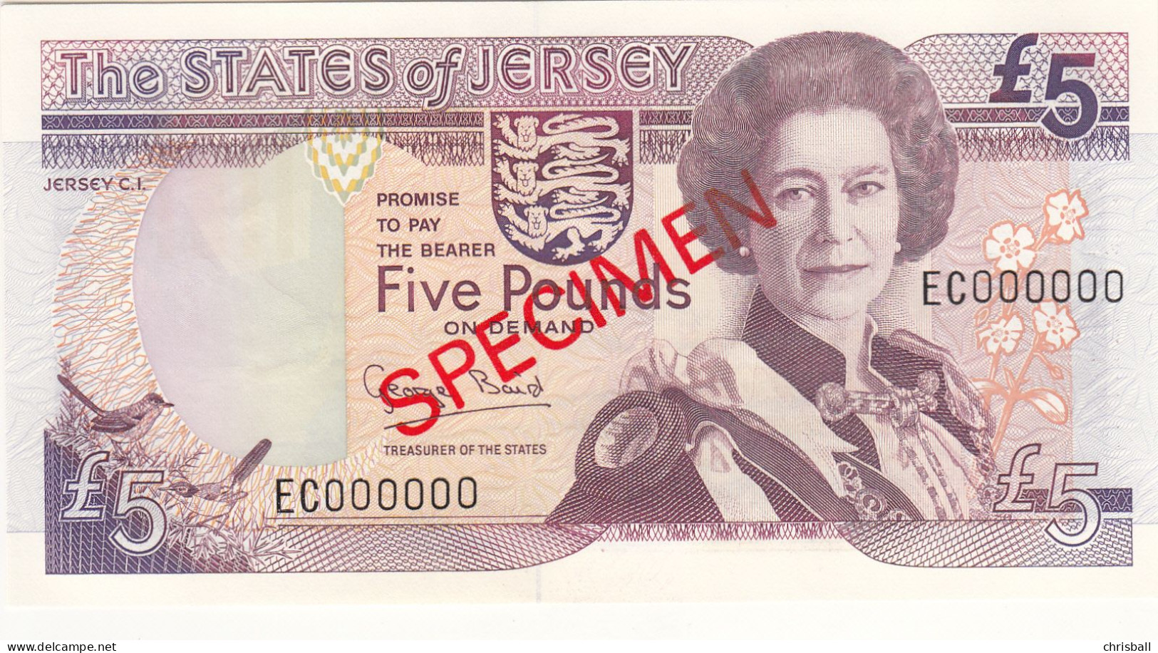 Jersey Banknote Five Pound  SPECIMEN Overprint Code EC - Superb UNC Condition - Jersey