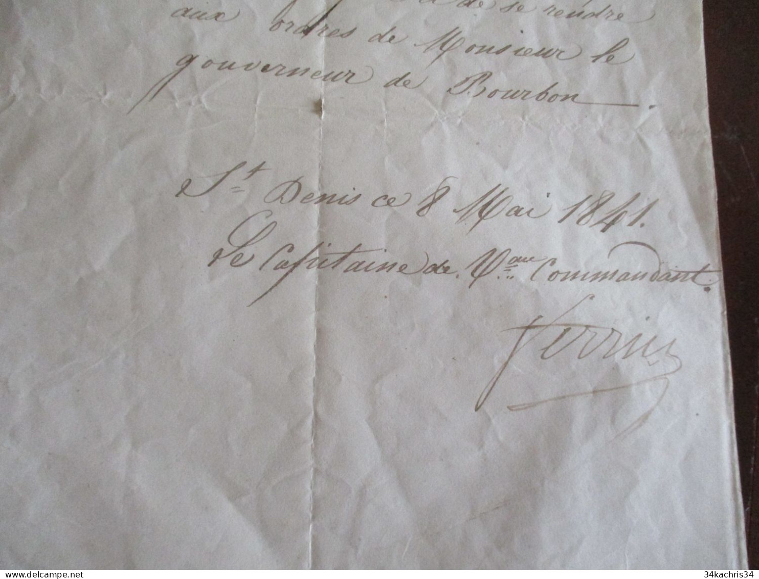 M45 Ile De La Réunion 08/05/1844 Pièce  Ordre De Débarquer Signé Perrin Chirurgien Baron E.de La Frégate L'Iphigénie - Ecrivains