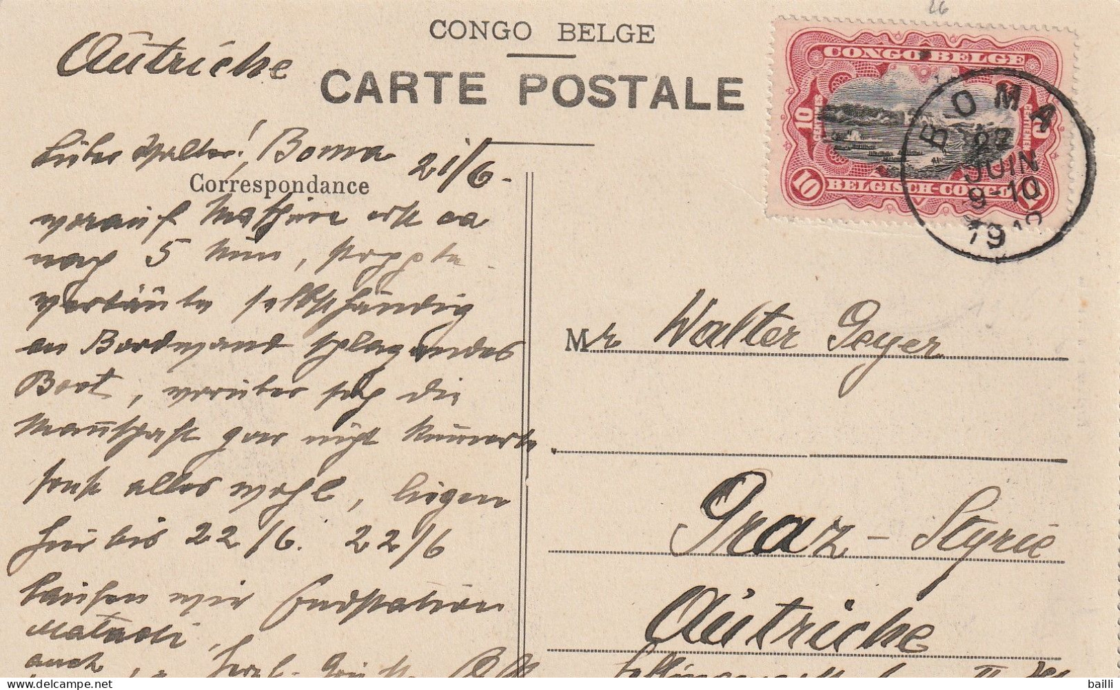 Congo Belge Cachet Bona Sur Carte Postale Pour L'Autriche - Lettres & Documents