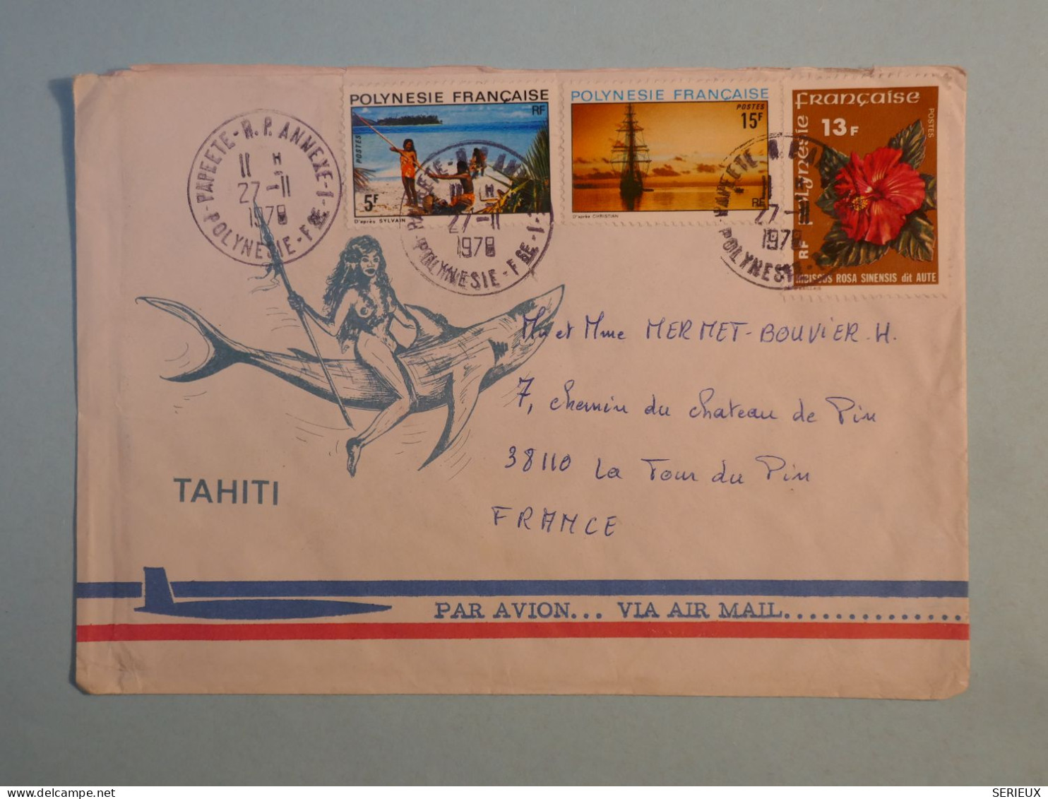 DB15 POLYNESIE   BELLE LETTRE  1978 PAPEETEA LA TOUR   FRANCE  +AFF.  INTERESSANT+++ - Lettres & Documents