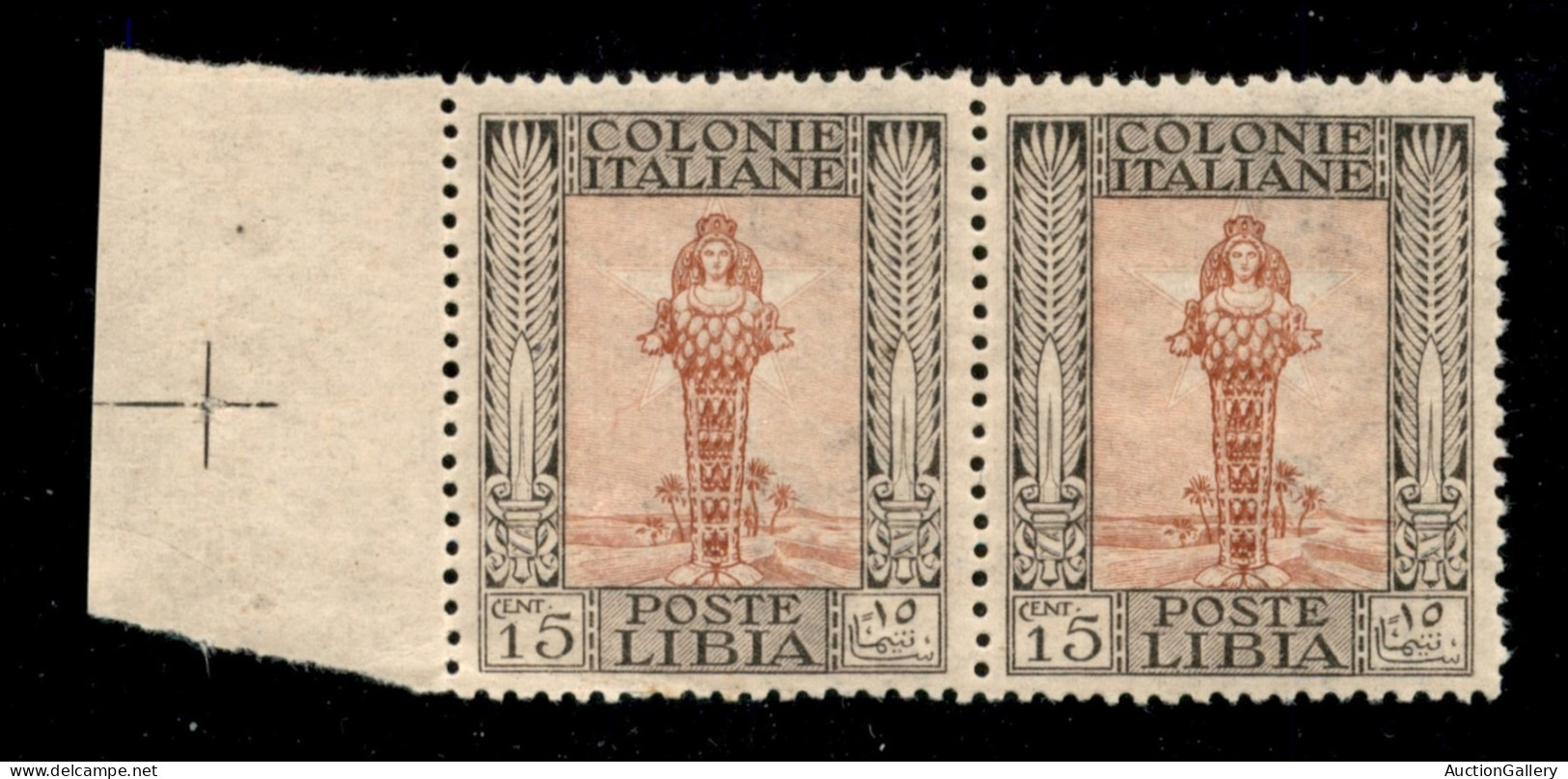 Colonie - Libia - 1921 - Coppia Del 15 Cent (25) - Bordo Foglio - Gomma Integra - Cert AG - Otros & Sin Clasificación