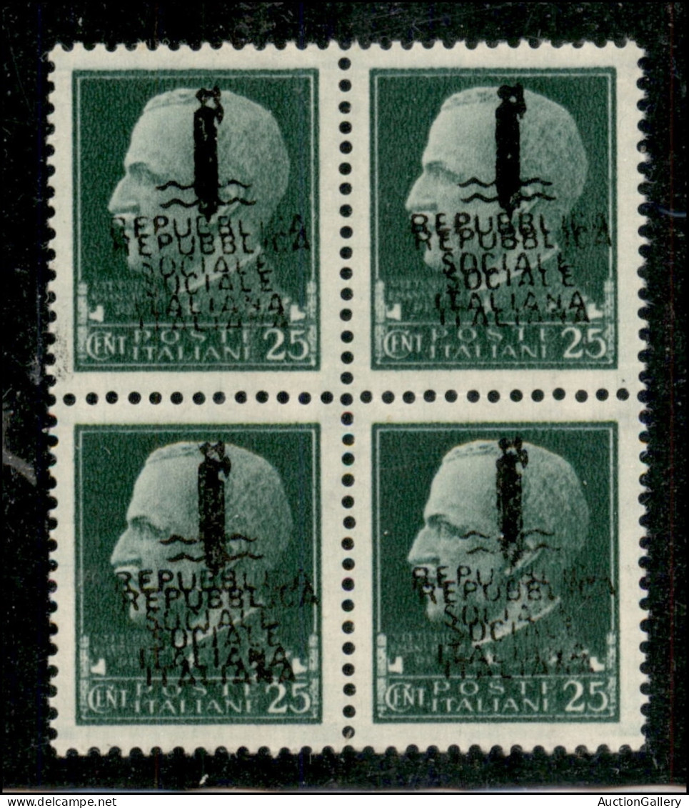 Repubblica Sociale Italiana - Provvisori - 1944 - Quartina Del 25 Cent (491) Con Doppia Soprastampa Incompleta E/o Evane - Other & Unclassified