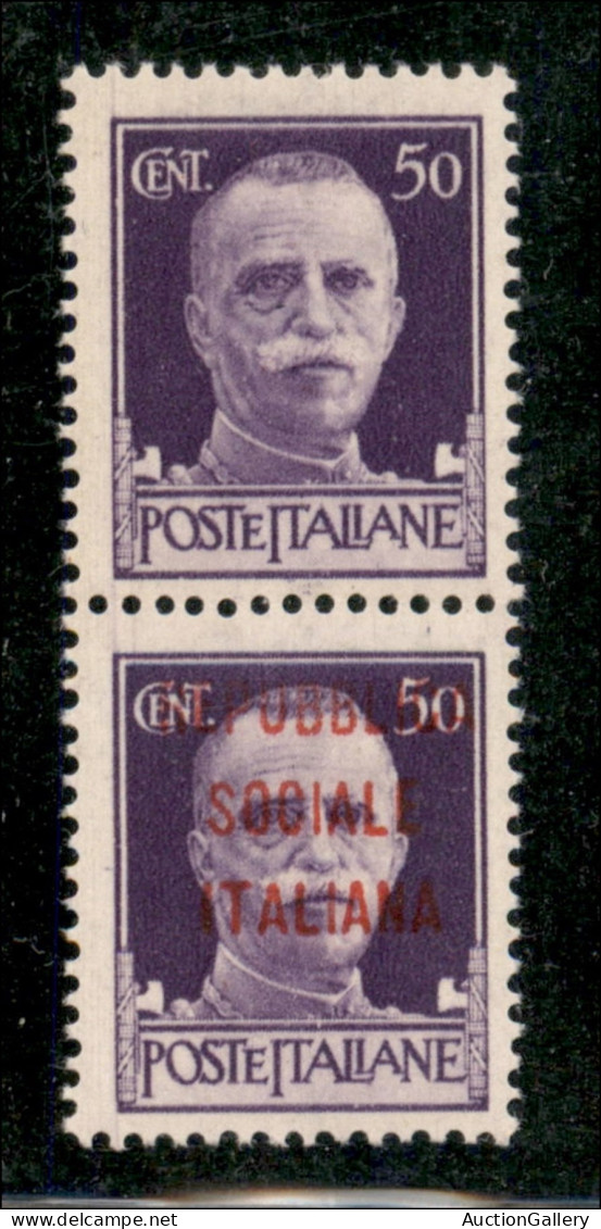 Repubblica Sociale Italiana - Provvisori - 1944 - Coppia Del 50 Cent (493o) Con Esemplare Superiore Con Soprastampa In A - Otros & Sin Clasificación