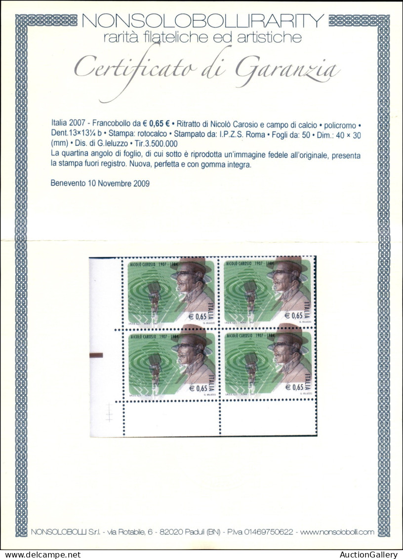 Repubblica - Posta Ordinaria - 2007 - Quartina Del 0,65 € Carosio (2952 - Specializzato 2603Aa) Con Colori Fuori Registr - Other & Unclassified