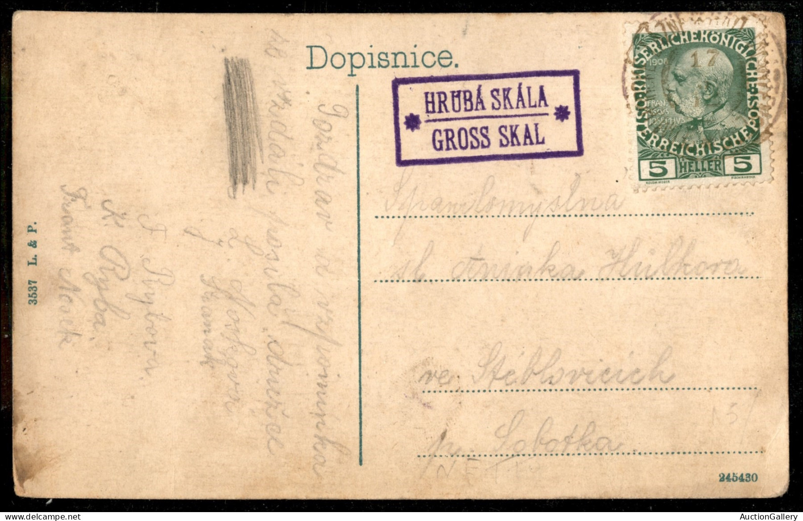 Europa - Austria - Hruba Skale (viola) - Cartolina Per Lobotka Del 17.5.1912 - Other & Unclassified